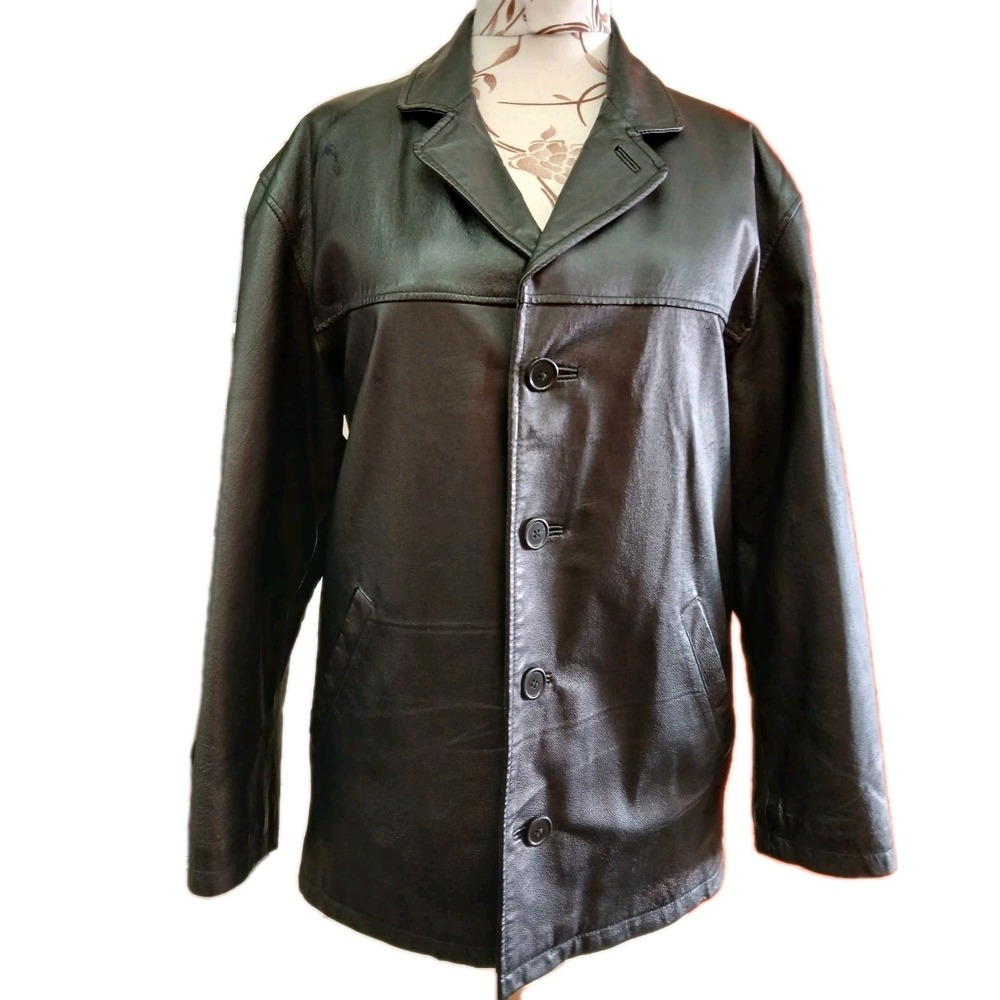 Genuine Black Leather Long Jacket Size MED #271C